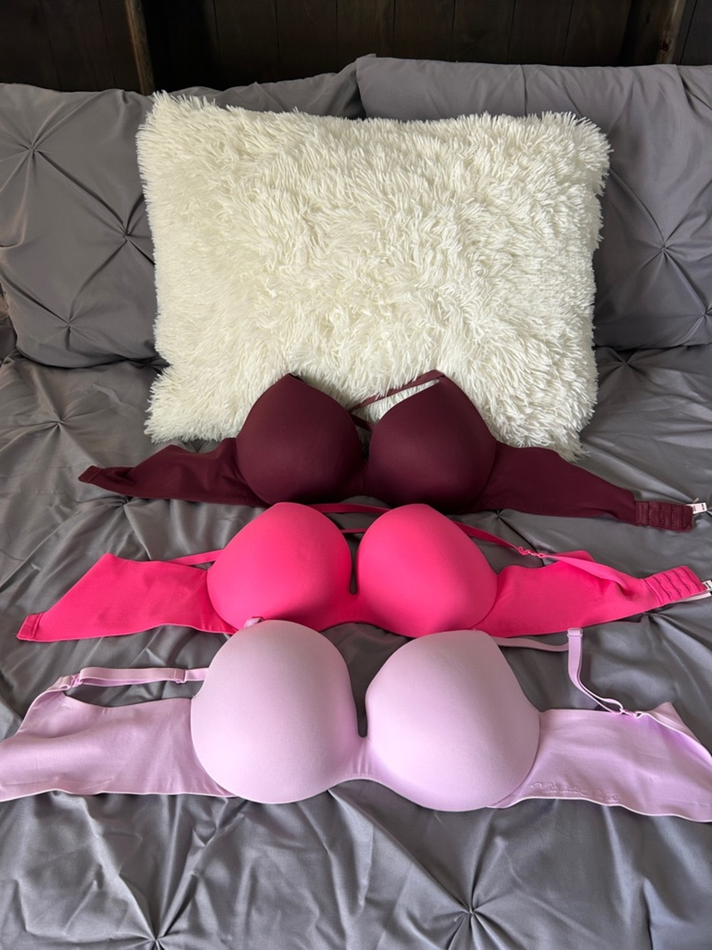 Bundle of 3 Victoria Secret Push-Up Bra - Burgundy, Hot Pink & Lavender.